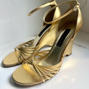 Steven by Steve Madden gold leather wedge heels